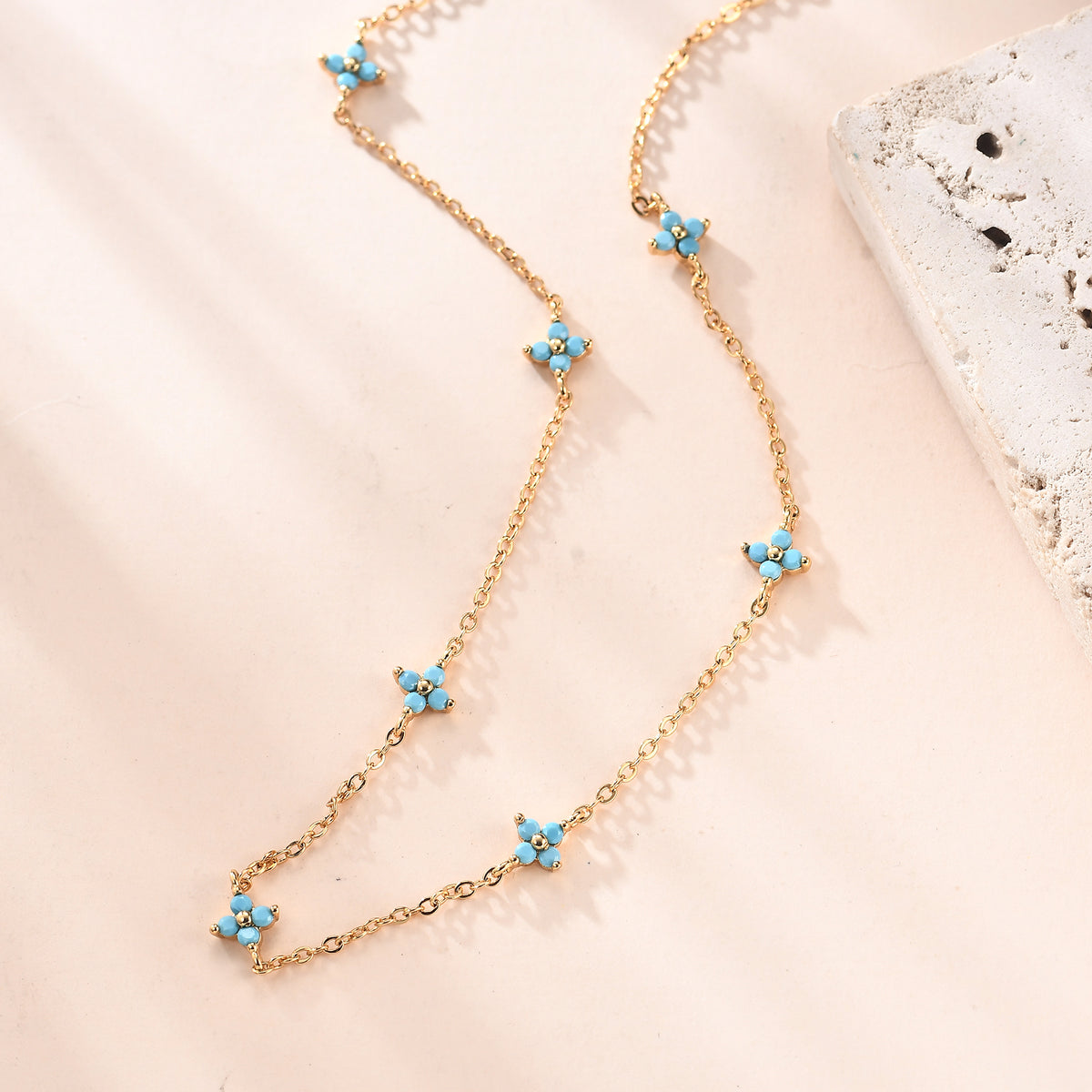 Blue Turquoise Four-leaf Clover Necklace